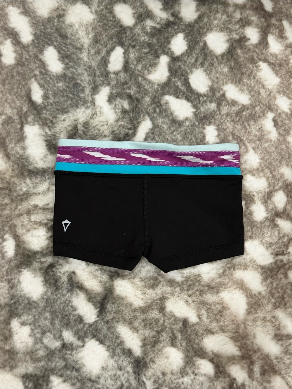 Ivivva Girls Black Spandex Shorties with Teal and Purple Wide Waistband NWOT